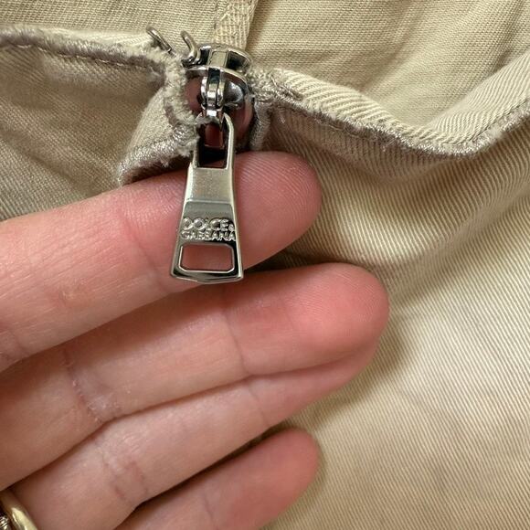 Dolce and Gabbana Cotton Stitched Beige Khaki Dress - Picture 3 of 4